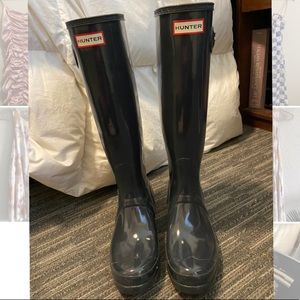 dark turquoise tall hunter rain boots